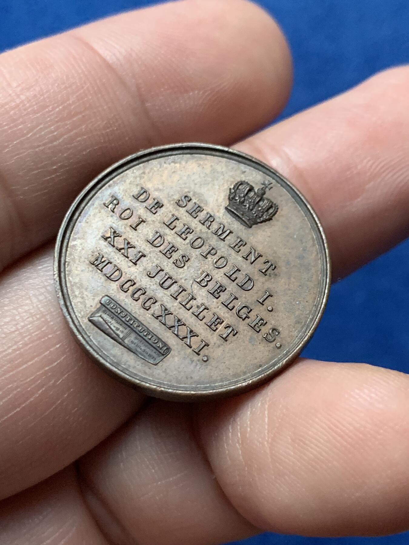 《竞宝斋》第436场 周日，周一2场连拍 （全场包邮） 比利时 1831 利奥波德一世宣誓就职纪念章 6.9克 25.2mm