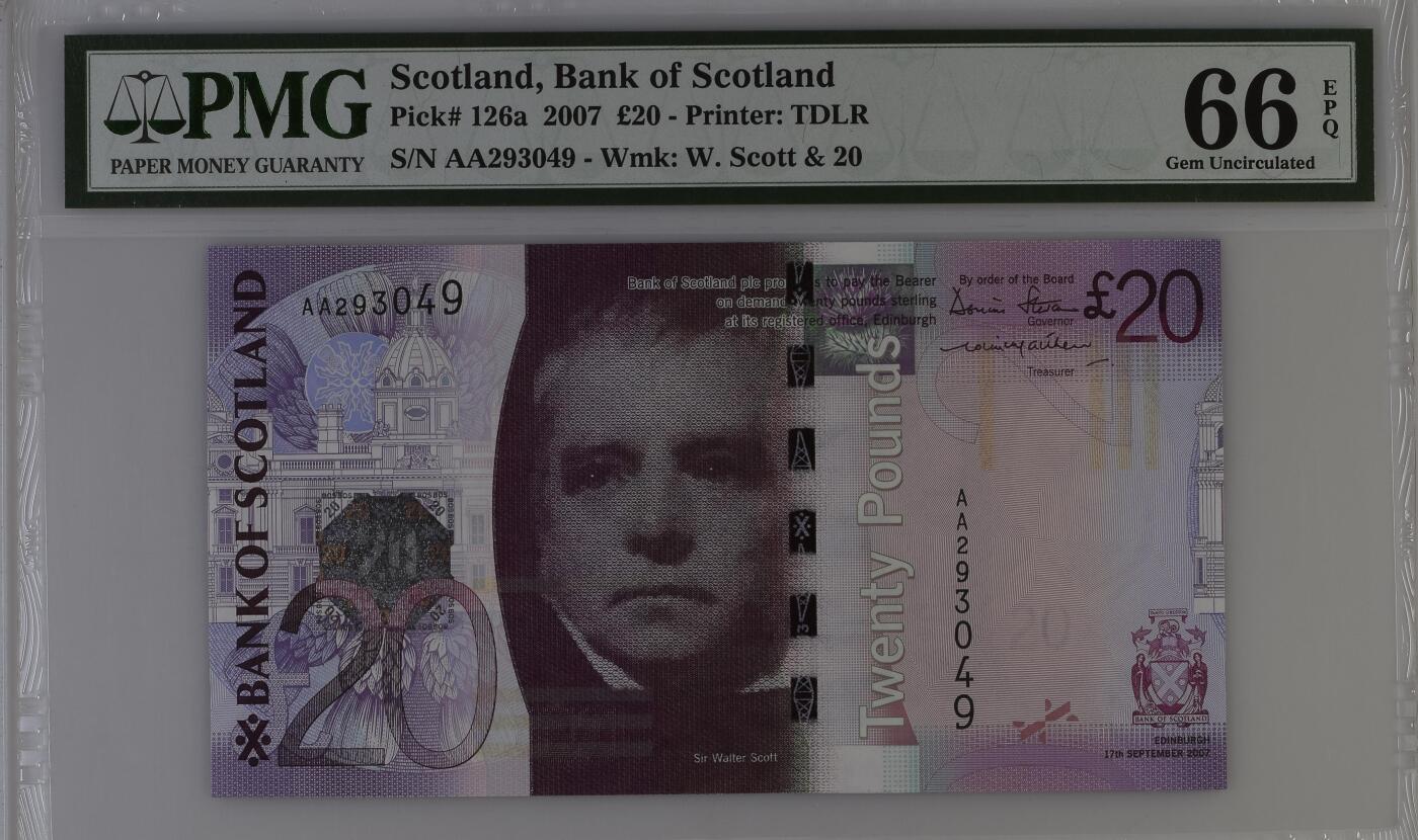 【礼羽收藏】🌏世界钱币拍卖第111期 欧洲，英国，苏格兰，2007年，20磅，AA首冠，Pick#126a