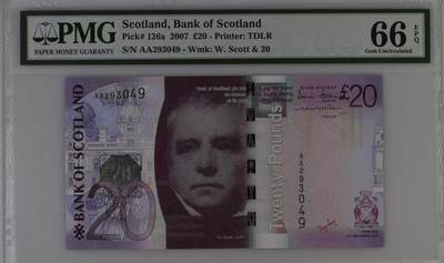 【礼羽收藏】🌏世界钱币拍卖第111期 - 欧洲，英国，苏格兰，2007年，20磅，AA首冠，Pick#126a