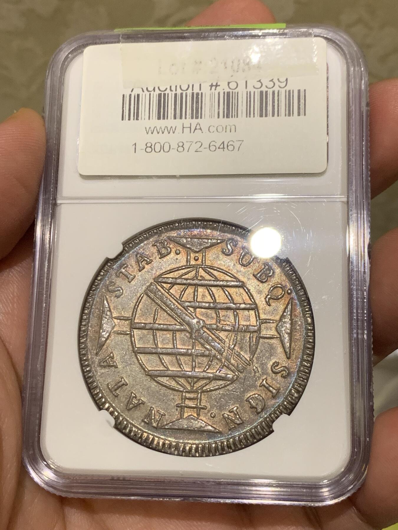 《竞宝斋》第436场 周日，周一2场连拍 （全场包邮） NGC MS63 葡属巴西 1815年B版960R大银币 包浆特别漂亮 打的也很正 光泽度很不错