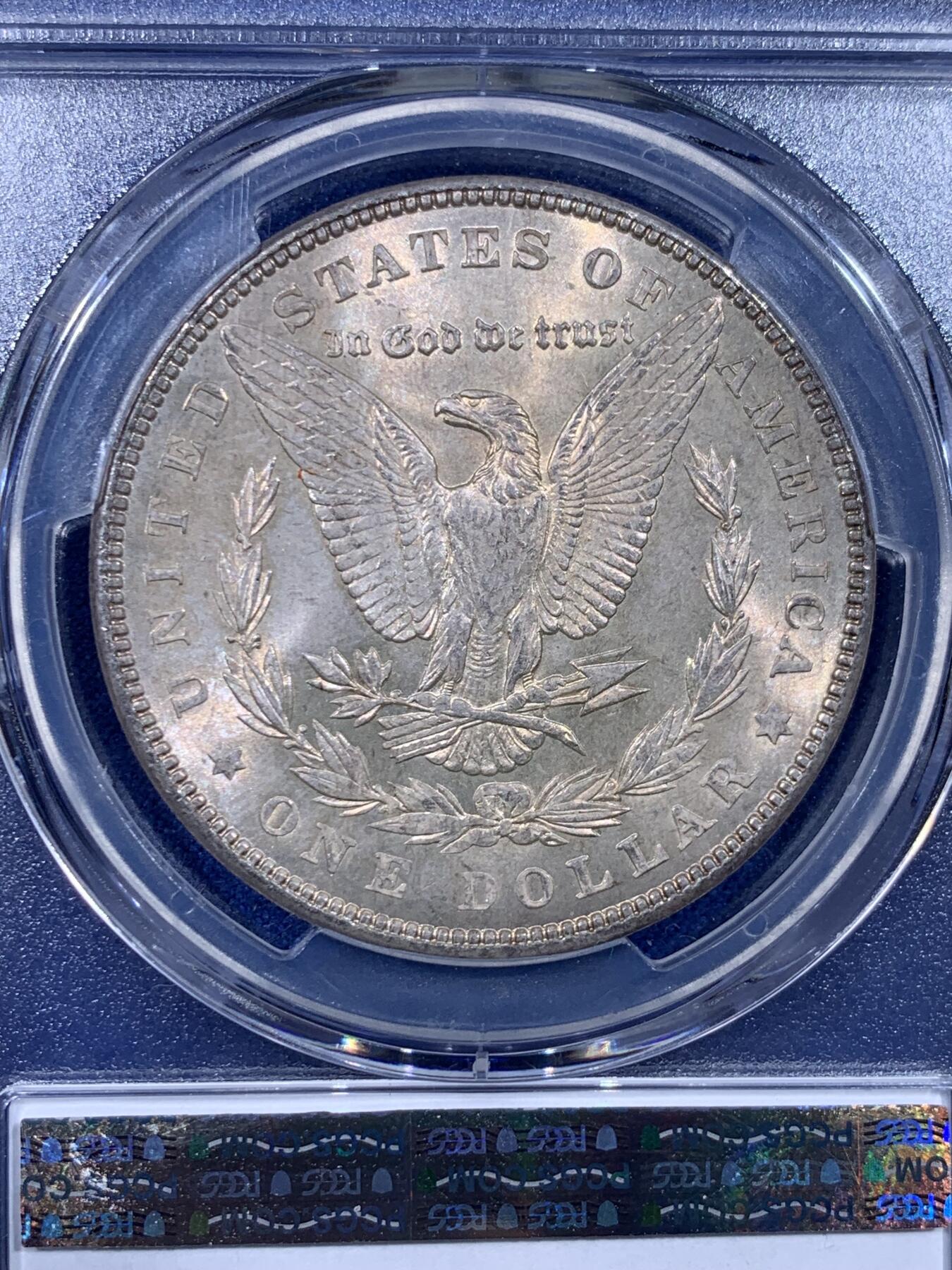 《竞宝斋》第436场 周日，周一2场连拍 （全场包邮） PCGS MS64 美国1898年摩根银币，单面幻彩，市场上较少的年份。