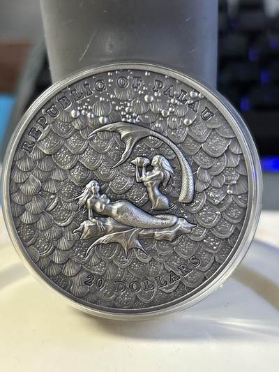 帕劳2024年水下幻想美人鱼3盎司仿古纪念银币，999银，发行777枚，