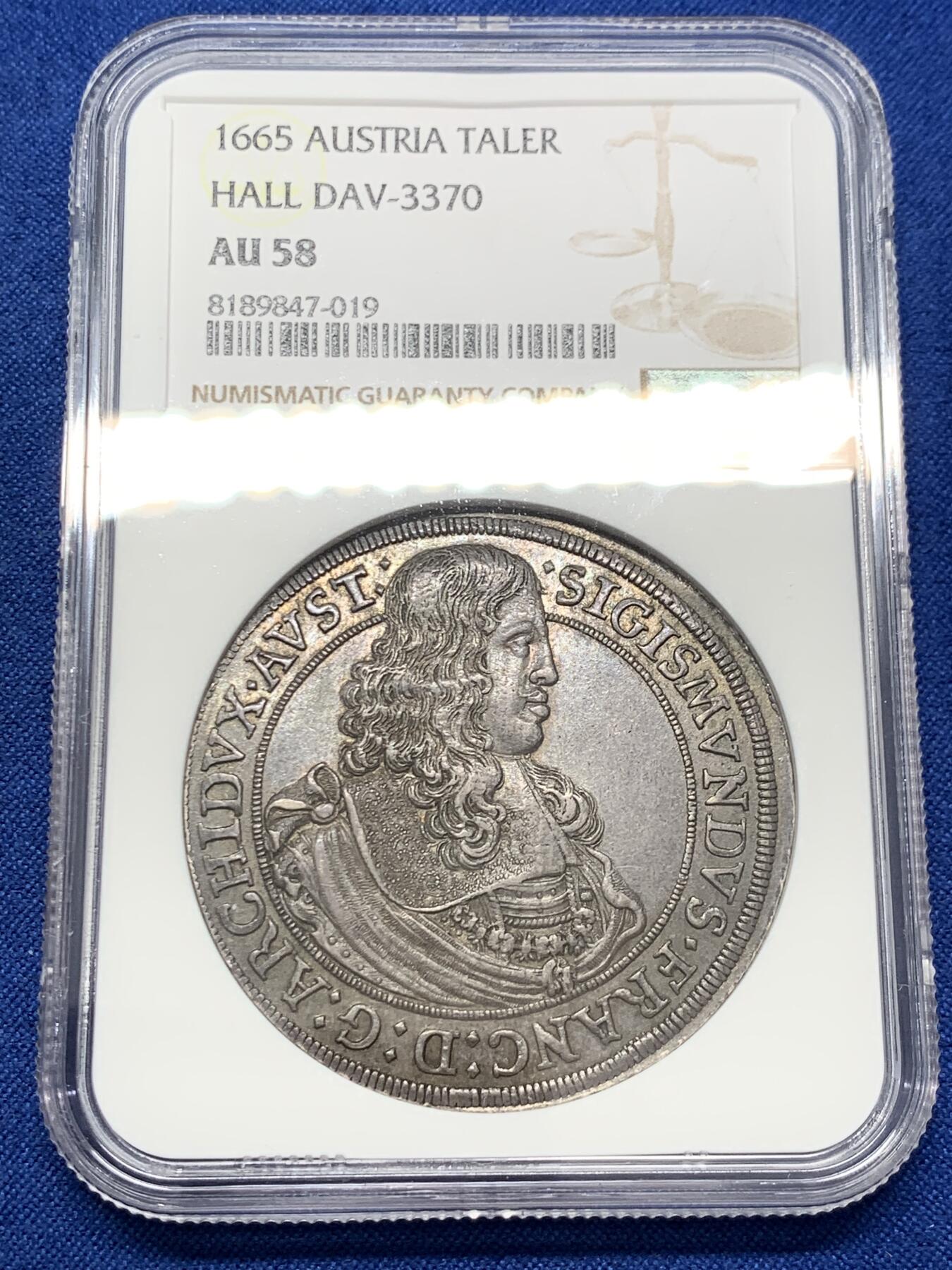 《竞宝斋》第436场 周日，周一2场连拍 （全场包邮） NGC AU58 奥地利 1665 蒂罗尔 泰勒大银币 独年发行 稀少品种 自然深包浆