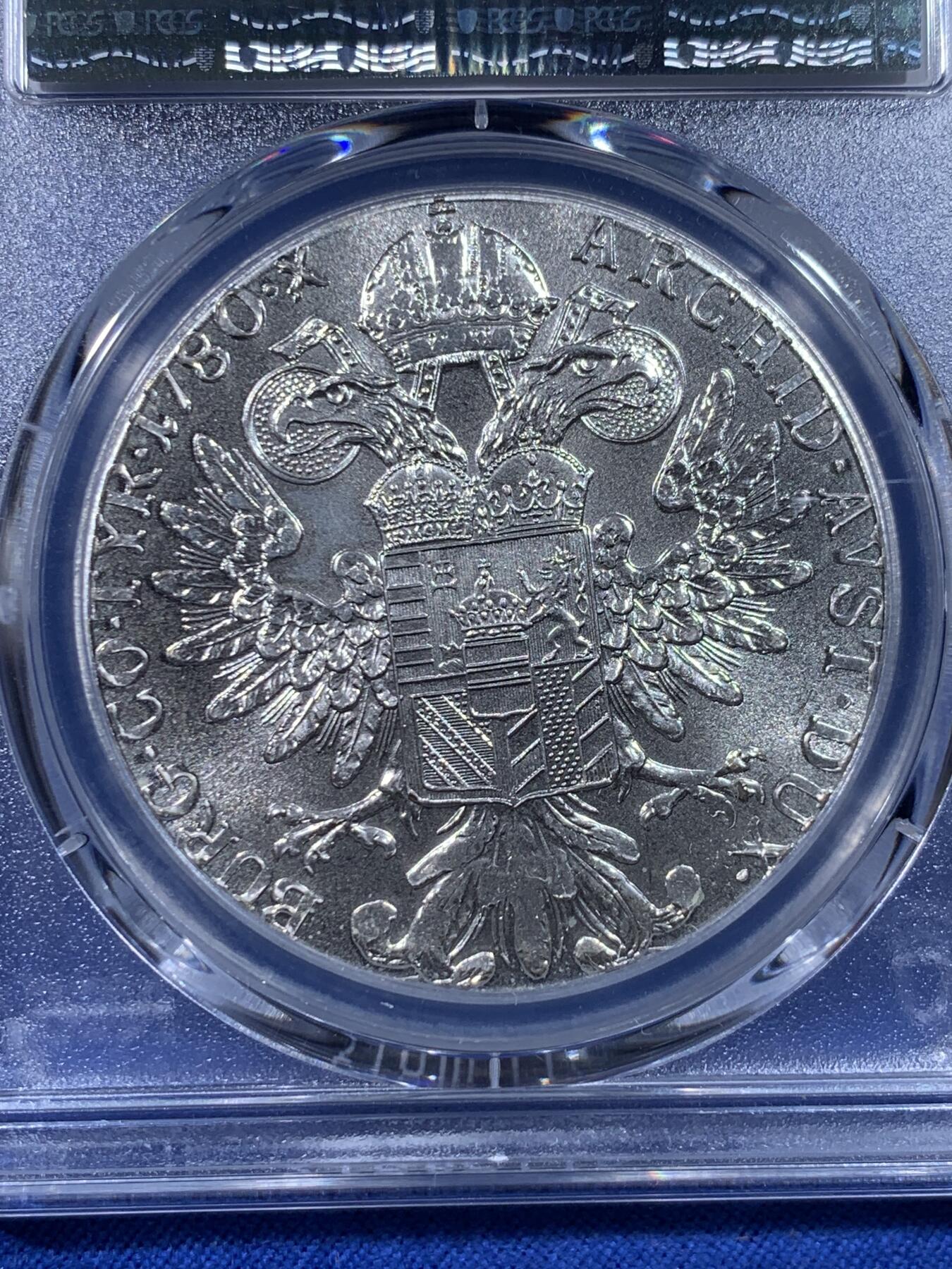 《竞宝斋》第436场 周日，周一2场连拍 （全场包邮） PCGS MS66 奥匈帝国1780年大奶妈银币 后铸版 卷拆原光