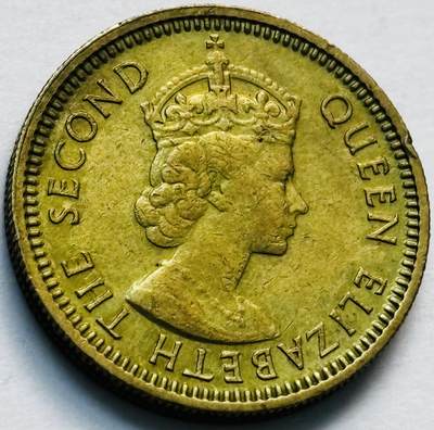 文馨钱币收藏第 280 场， 长期接收代拍品 - 原铜光品相 1958 年英属香港五仙铜币，伊丽莎白二世时期，第一版首发年