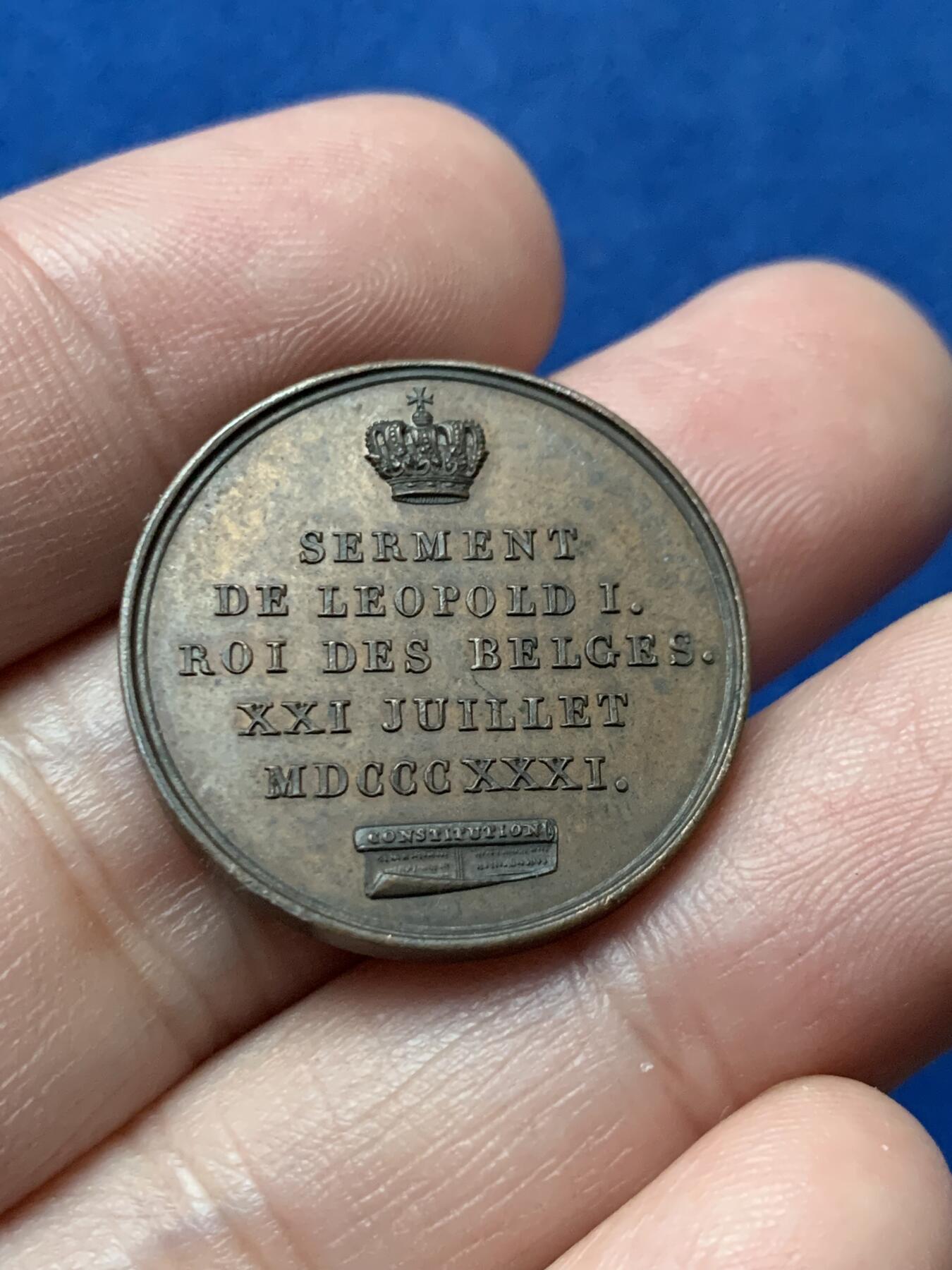 《竞宝斋》第436场 周日，周一2场连拍 （全场包邮） 比利时 1831 利奥波德一世宣誓就职纪念章 6.9克 25.2mm