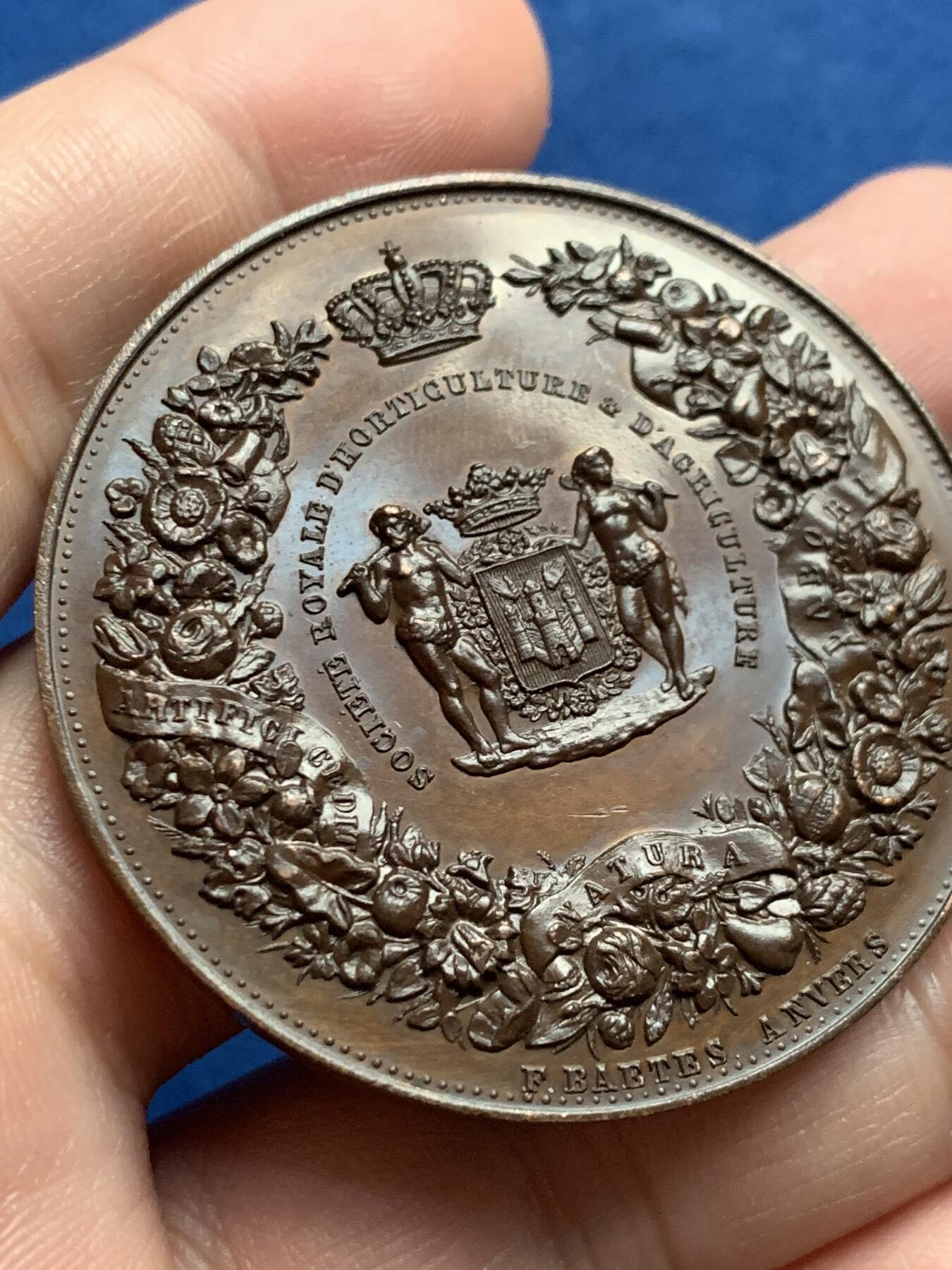 《竞宝斋》第436场 周日，周一2场连拍 （全场包邮） 安特卫普皇家园艺与农业协会大铜章 35.75克 47mm