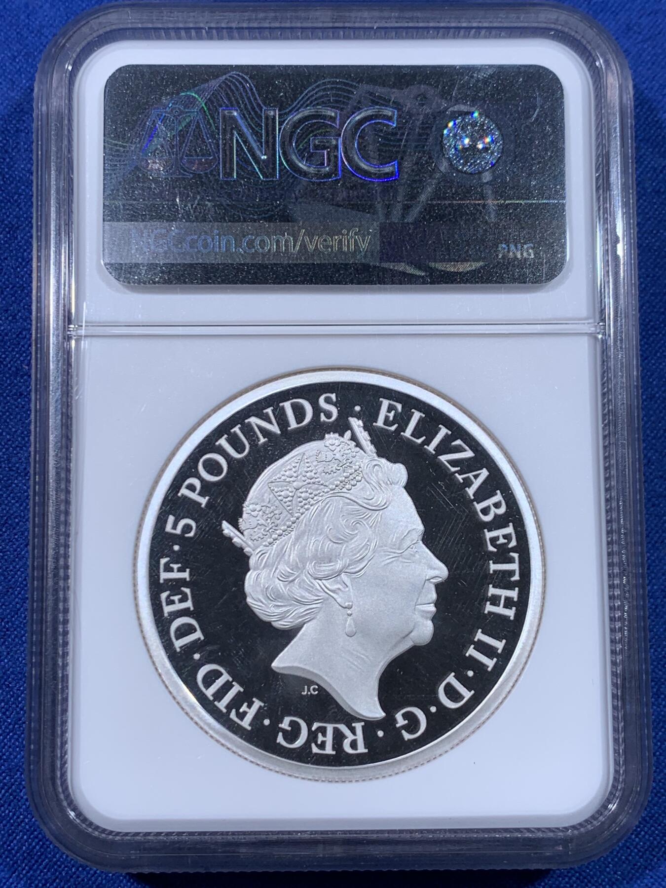 《竞宝斋》第436场 周日，周一2场连拍 （全场包邮） NGC PF69UC 英国 2022年 不列颠女神 三女性 5镑 精制2盎司银币 999纯银 62.86克 加厚盒