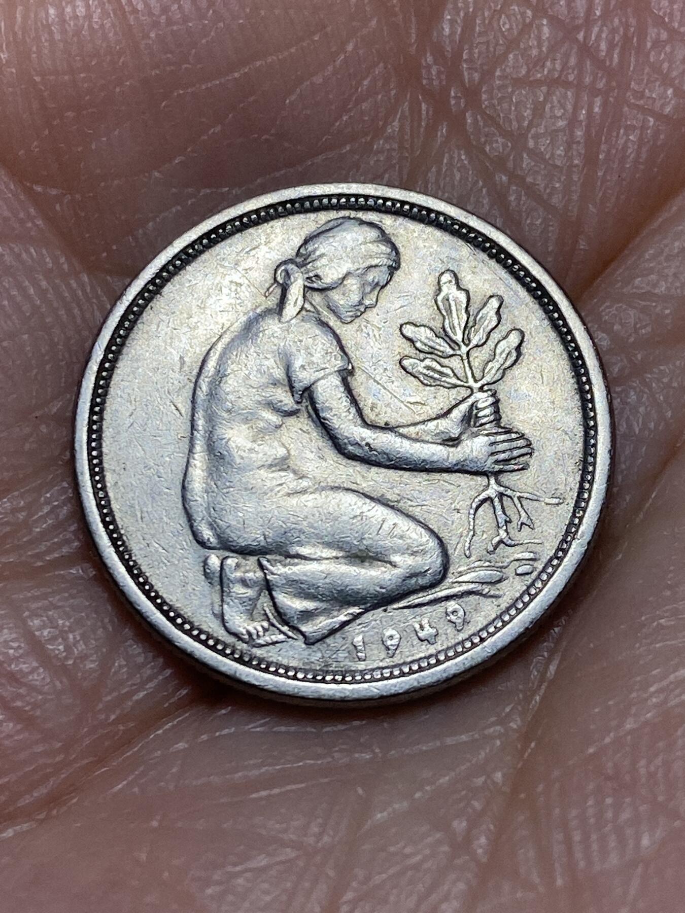 2025年第一百二十六场(总第一百五十二场）外国好品散币(免佣金) 德国🇩🇪1949年50芬尼(Bank 银行版，J标汉堡造)