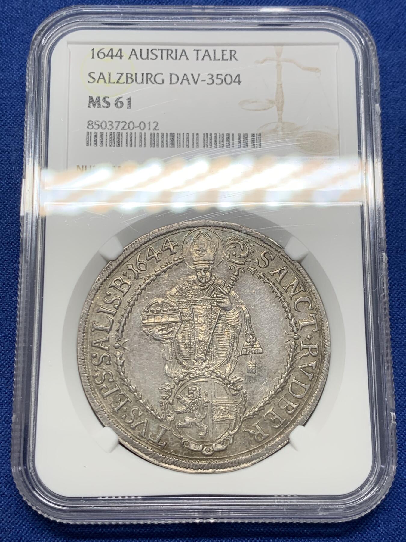 《竞宝斋》第436场 周日，周一2场连拍 （全场包邮） 唯一亚军分 NGC MS61 神圣罗马帝国 1644年 萨尔茨堡抱婴泰勒大银币 深打 反正面人物全脸 包浆也同样漂亮