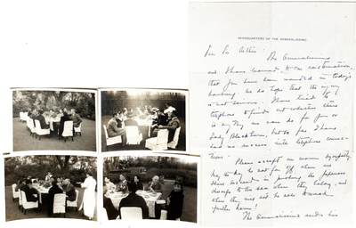 2025年吉藏纸杂文献秋季专场拍卖会 - 1941年6月29日宋美龄写给曾任英国驻沪领事包克本爵士的亲笔信一通一页另1936年宋美龄在上海寓所花园举行茶会的照片四张 (照片)10.4×7.6-11.5×8.4cm;
(信函)18.5×27.2cm