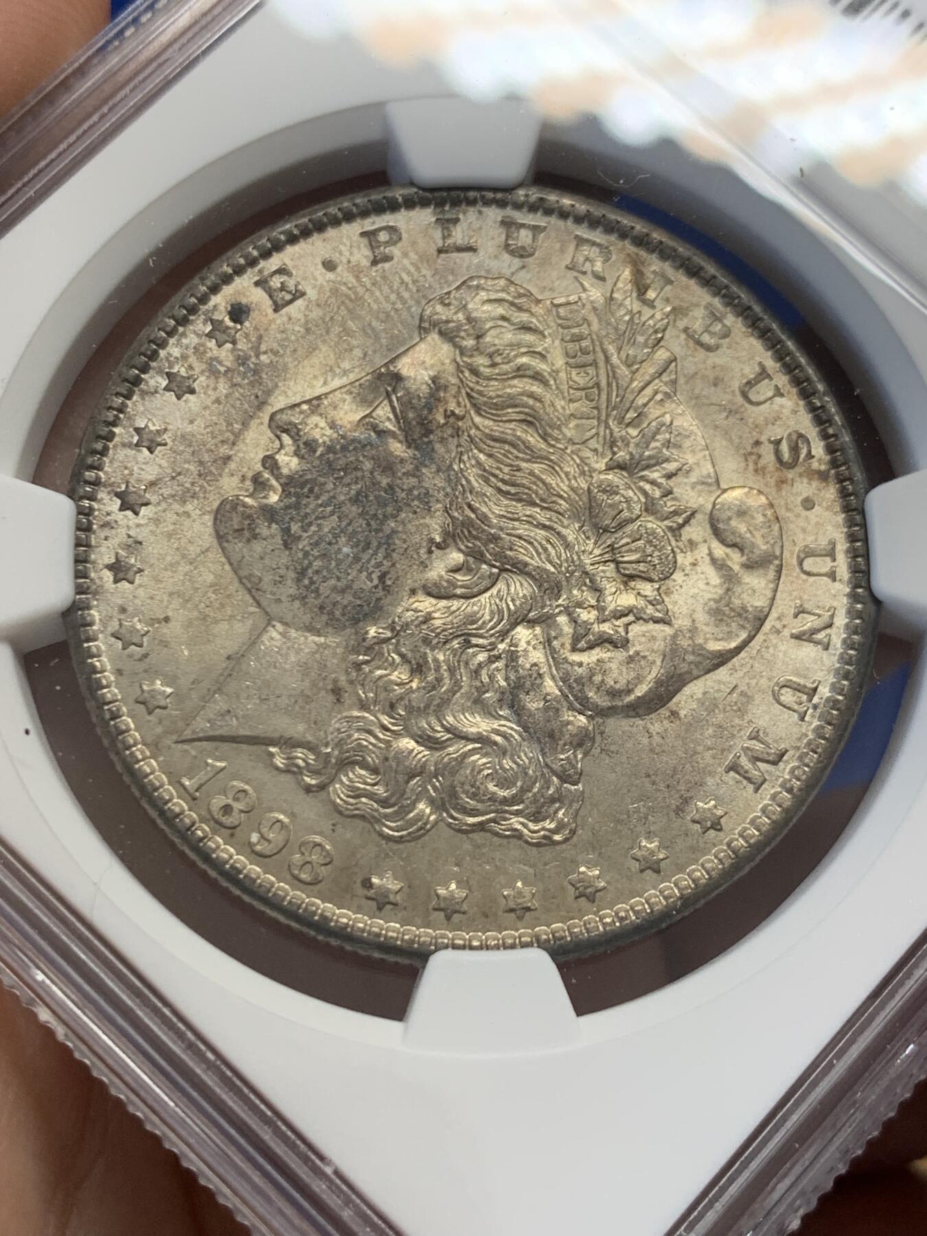 《竞宝斋》第436场 周日，周一2场连拍 （全场包邮） NGC MS62 美国 1898年 摩根 1美圆银币 双面彩