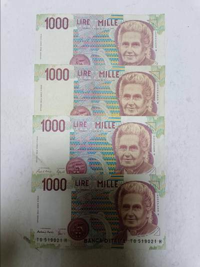 【20251113】非全新纸币第303场 - 意大利1000里拉4张纸币