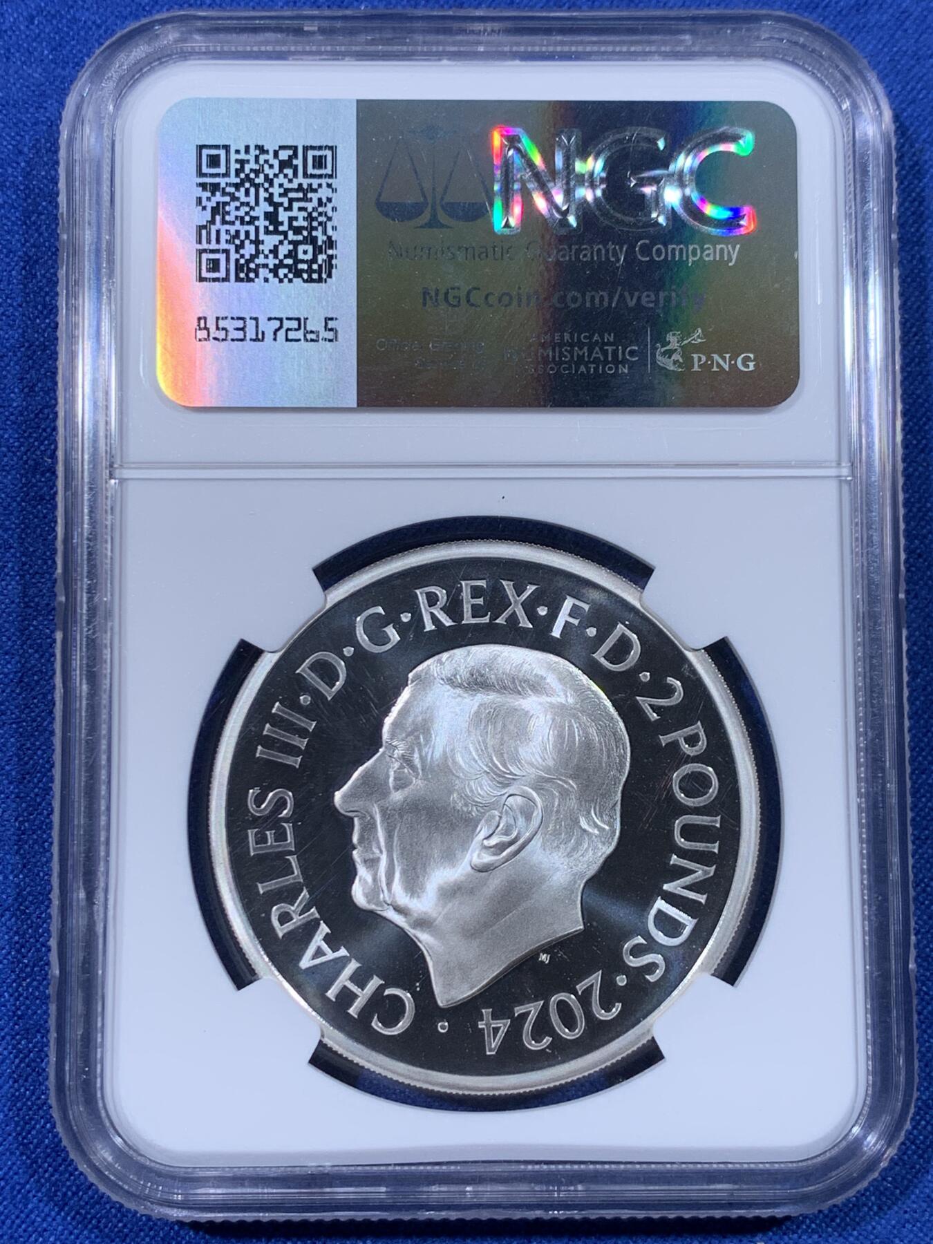 《竞宝斋》第436场 周日，周一2场连拍 （全场包邮） NGC PF69UC 英国 2024年 不列颠女神 浪姐 2镑 精制1盎司银币 999纯银 31.21克