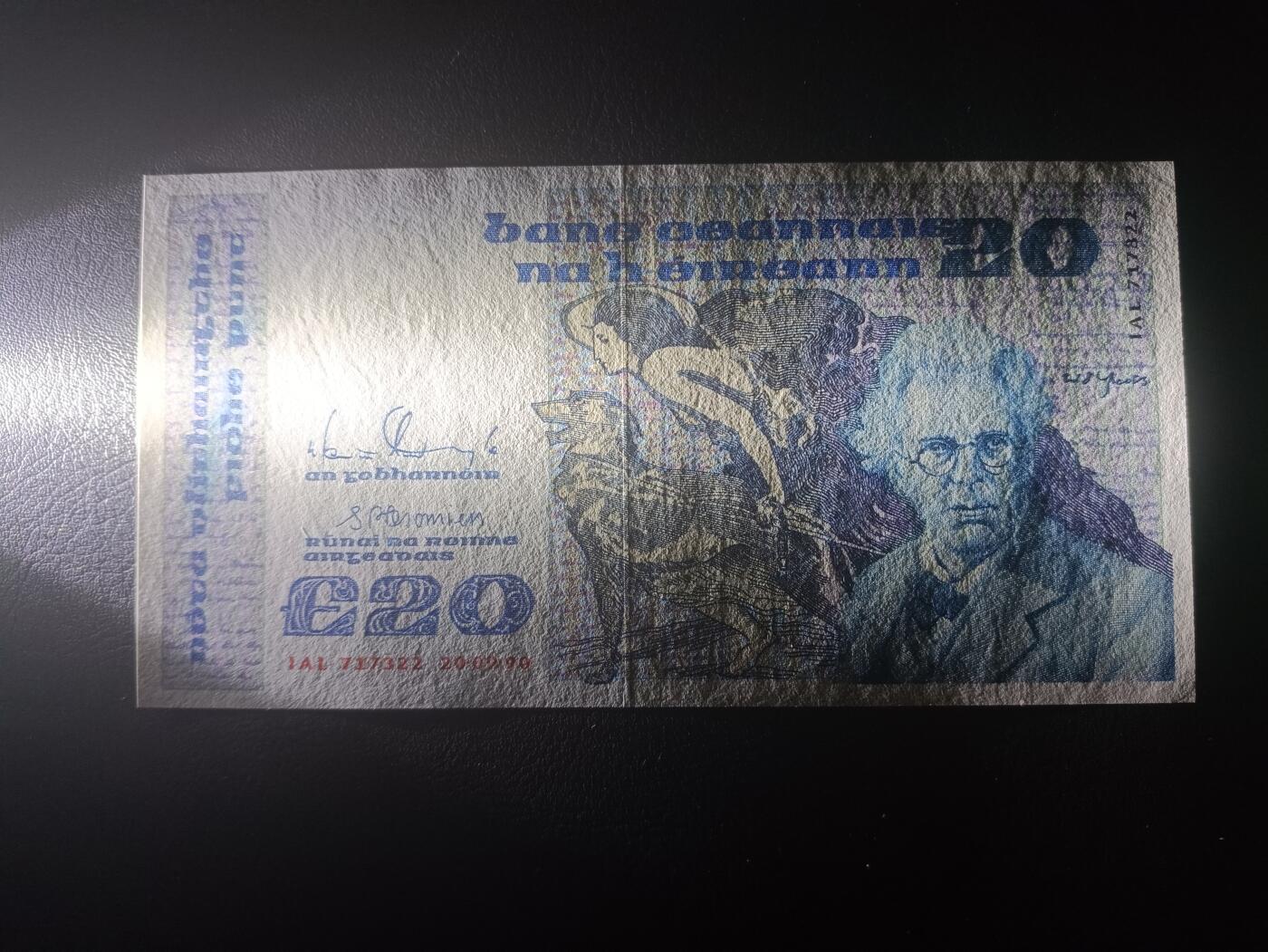 2025十一月第三期，总201期 爱尔兰1990年20镑AUNC，诗人叶芝和大小布兰斯克群岛，少见的中高面值