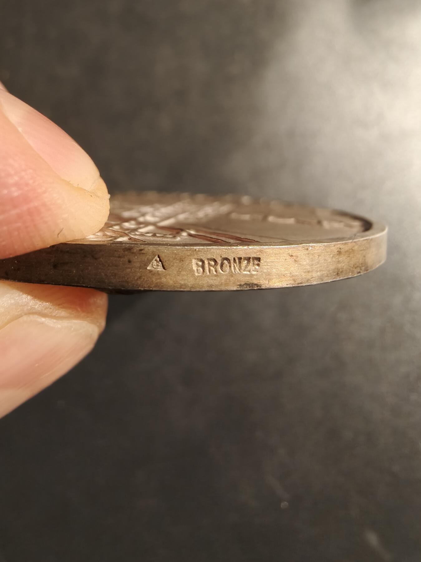 老王徽章第162期 法国电气公司镀银大铜章    大师Dropsy作品    直径54mm.    重量70.6g