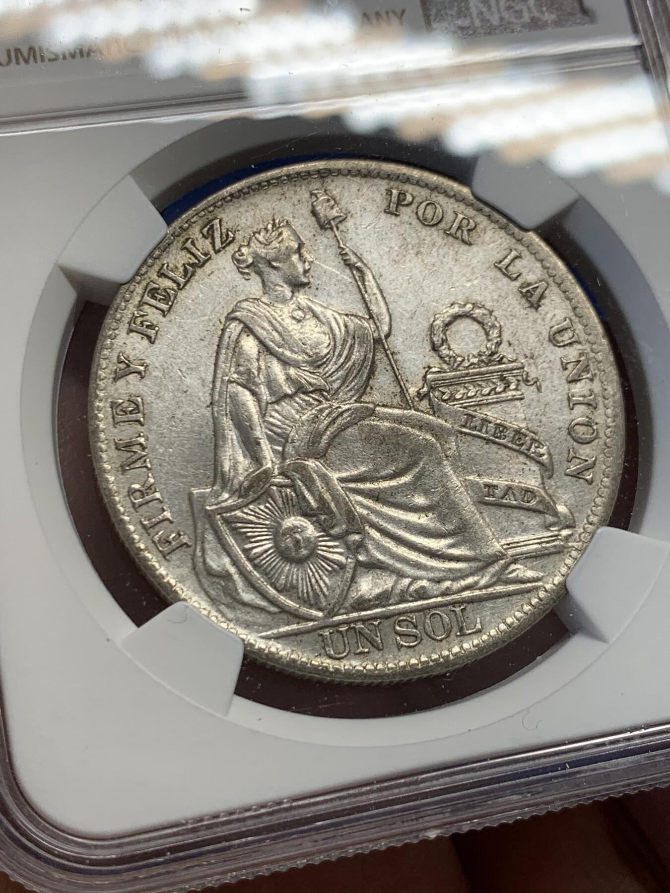 《竞宝斋》第436场 周日，周一2场连拍 （全场包邮） NGC AUD 秘鲁 1935年 女神 1索尔 银币