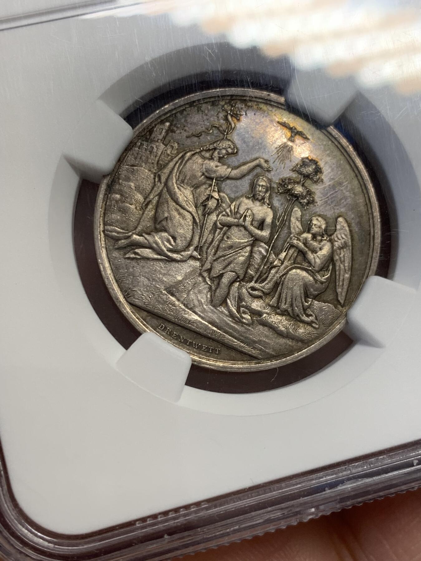 《竞宝斋》第436场 周日，周一2场连拍 （全场包邮） NGC MS61 19世纪左右 德国宗教洗礼银章