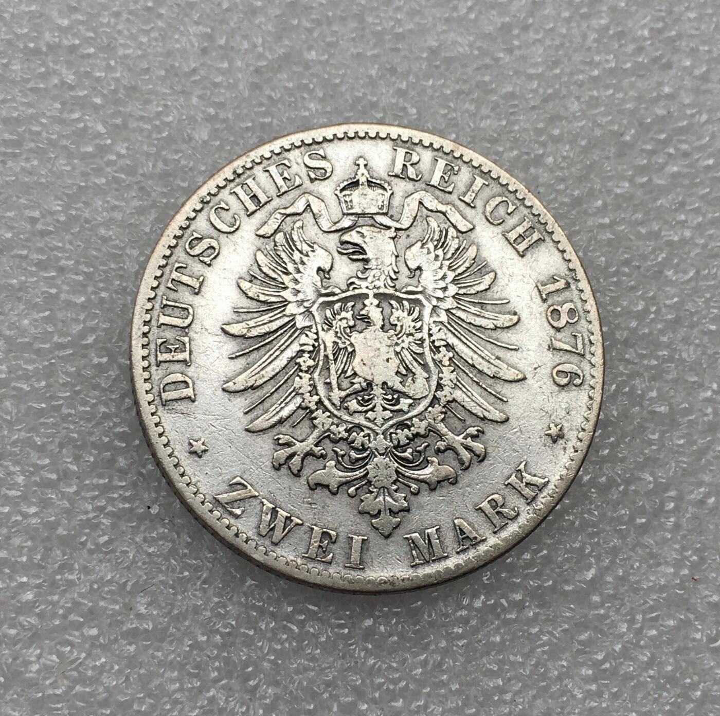 世界钱币专场拍卖 每周二开拍 少见1876年德国巴伐利亚路德维西二世2马克短翅流通银币