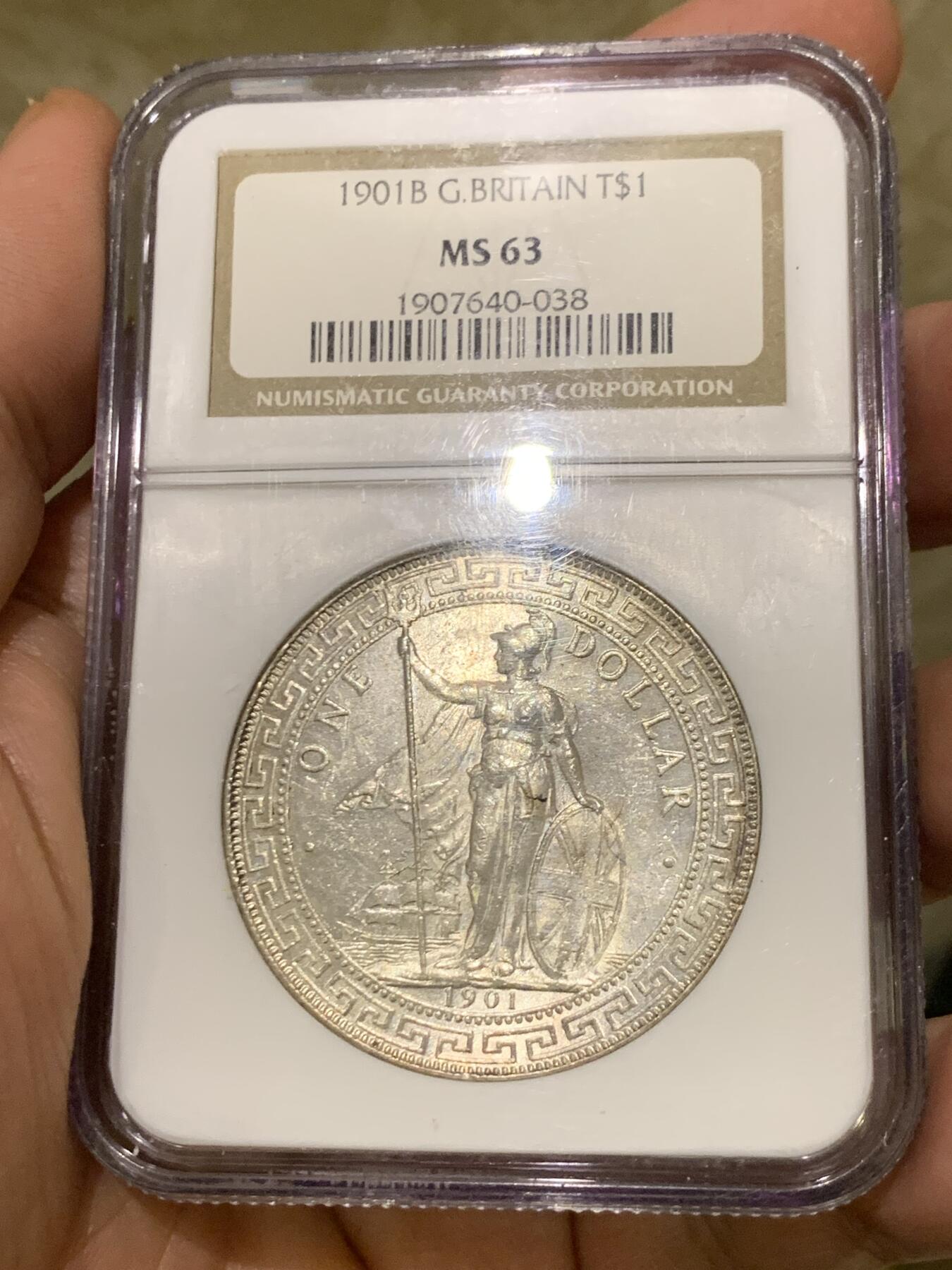 《竞宝斋》第436场 周日，周一2场连拍 （全场包邮） NGC MS63 英国 1901-B 站洋 流通充分年份 高分难得 铸打深俊 十字转光 NGC老盒低评 收藏佳品