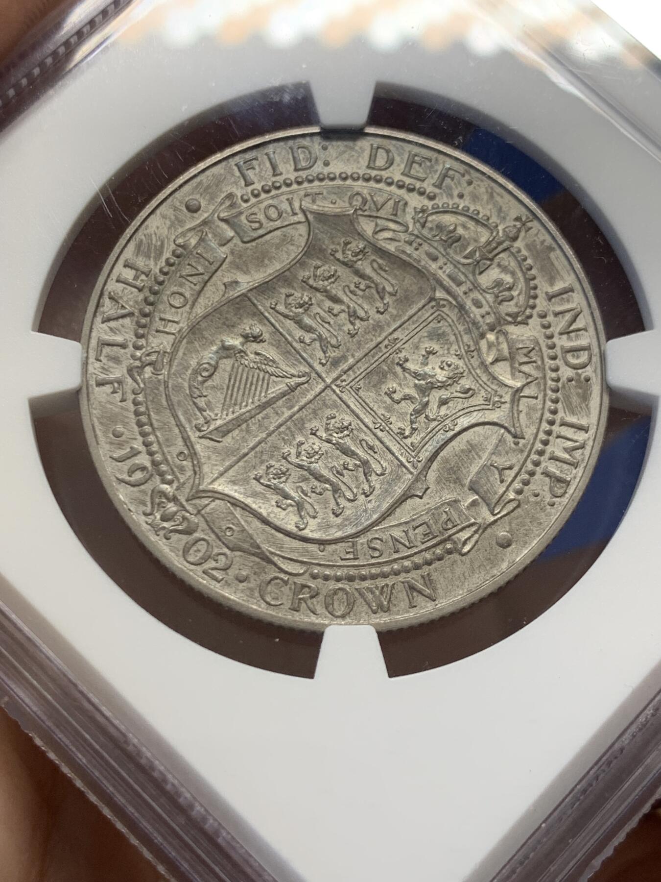 《竞宝斋》第436场 周日，周一2场连拍 （全场包邮） NGC PF62MATTE 英国1902年爱德华七世精制半克朗银币 磨砂工艺 原味状态