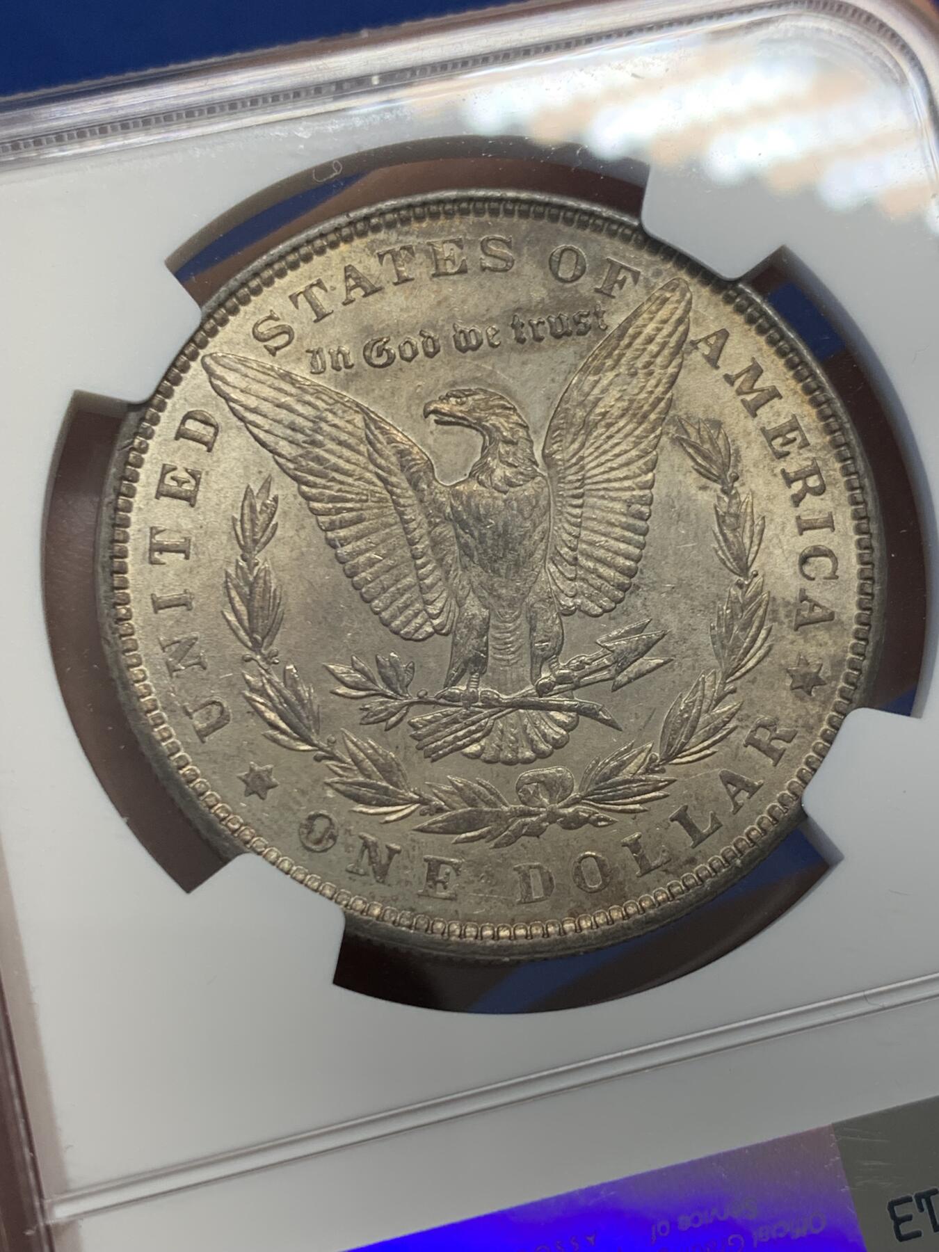 《竞宝斋》第436场 周日，周一2场连拍 （全场包邮） NGC MS62 美国 1898年 摩根 1美圆银币 双面彩