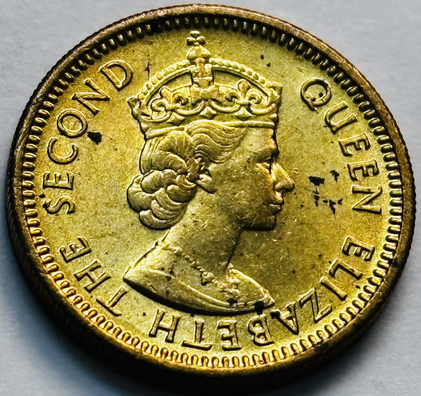 文馨钱币收藏第 280 场， 长期接收代拍品 原铜光品相 1972 年英属香港五仙铜币，伊丽莎白二世时期，第三版