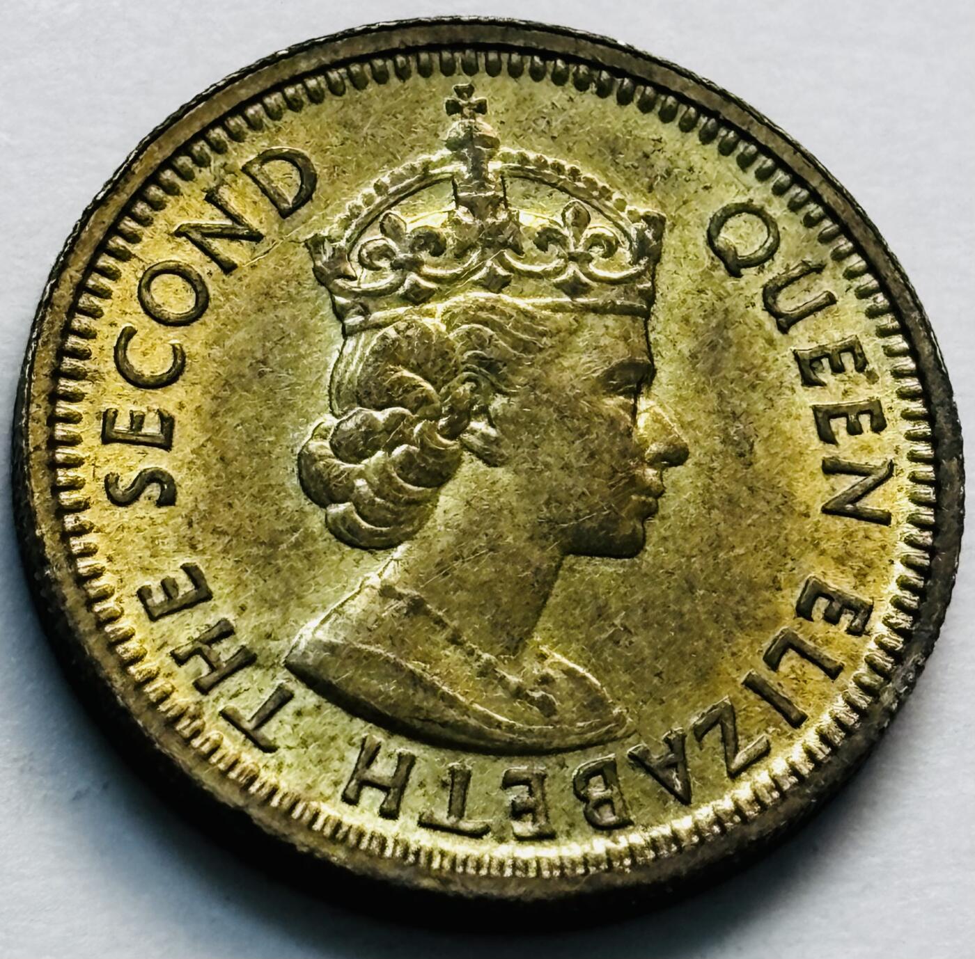 文馨钱币收藏第 280 场， 长期接收代拍品 原铜光品相 1958 年英属香港五仙铜币，伊丽莎白二世时期，第一版首发年