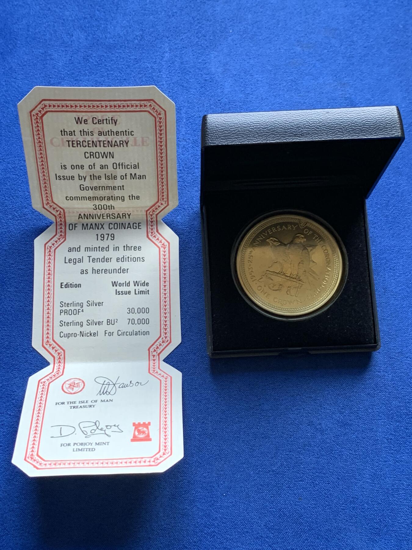 《竞宝斋》第436场 周日，周一2场连拍 （全场包邮） 马恩岛1978年伊丽莎白二世女王加冕25周年1克朗银币 带盒