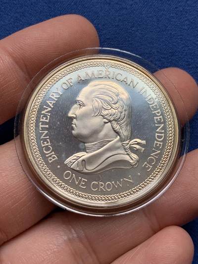 《竞宝斋》第436场 周日，周一2场连拍 （全场包邮） - 马恩岛1976年美国独立200周年1克朗银币 带盒