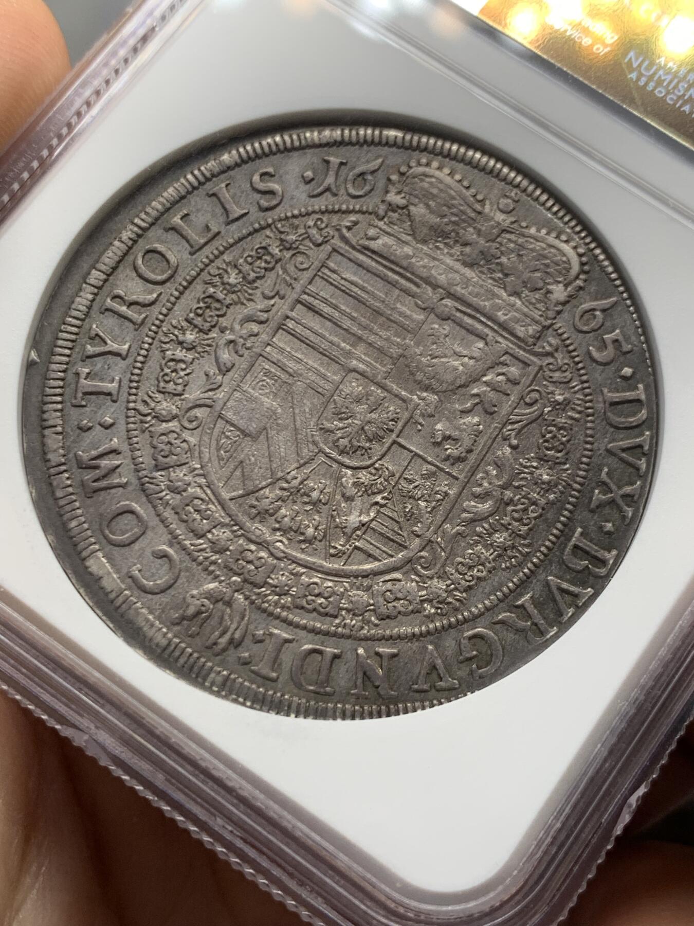 《竞宝斋》第436场 周日，周一2场连拍 （全场包邮） NGC AU58 奥地利 1665 蒂罗尔 泰勒大银币 独年发行 稀少品种 自然深包浆