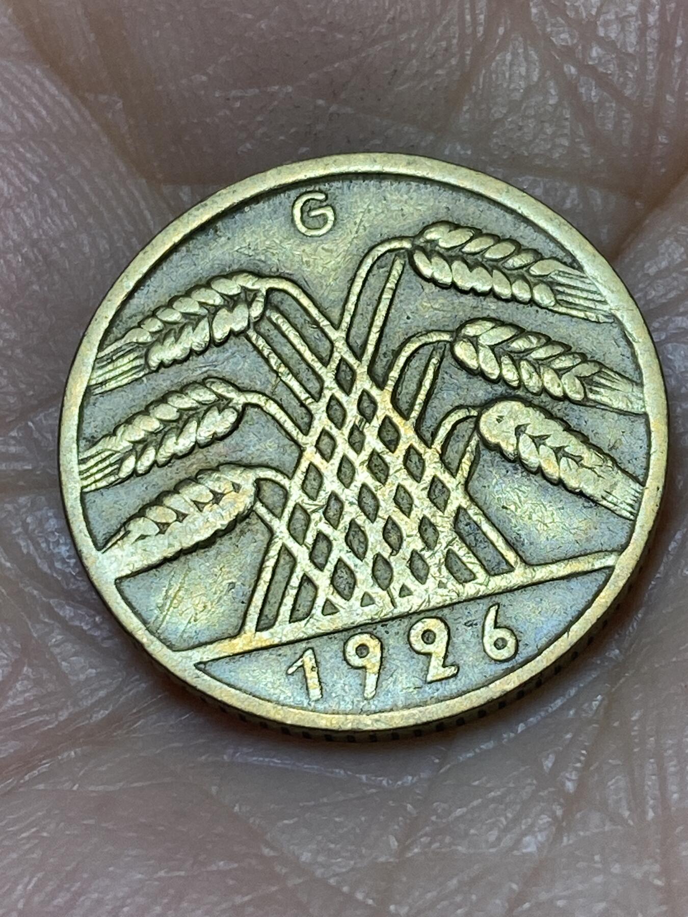 2025年第一百二十六场(总第一百五十二场）外国好品散币(免佣金) 稀少年份厂标–德意志魏玛共和国1926年10芬尼(G标，卡尔斯鲁厄造)