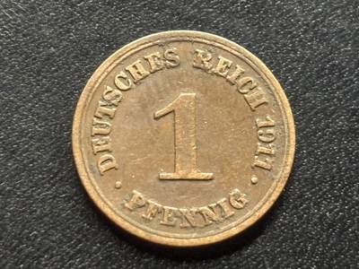 邮泉阁限时拍卖第三十五场 德国硬币专场（硬币在国外。请付邮费6元。） 德意志帝国1911年1芬尼E版