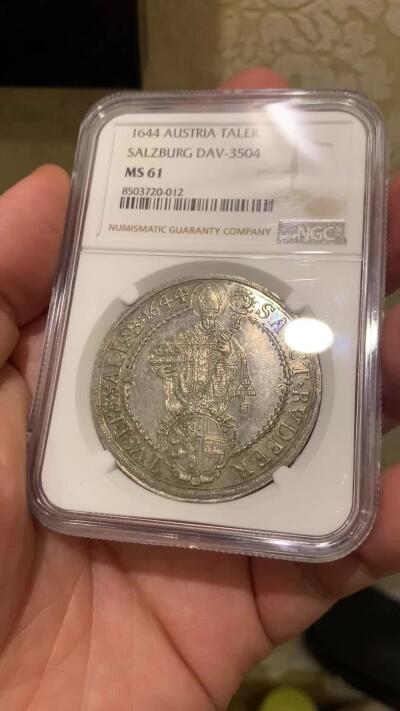 《竞宝斋》第436场 周日，周一2场连拍 （全场包邮） 唯一亚军分 NGC MS61 神圣罗马帝国 1644年 萨尔茨堡抱婴泰勒大银币 深打 反正面人物全脸 包浆也同样漂亮
