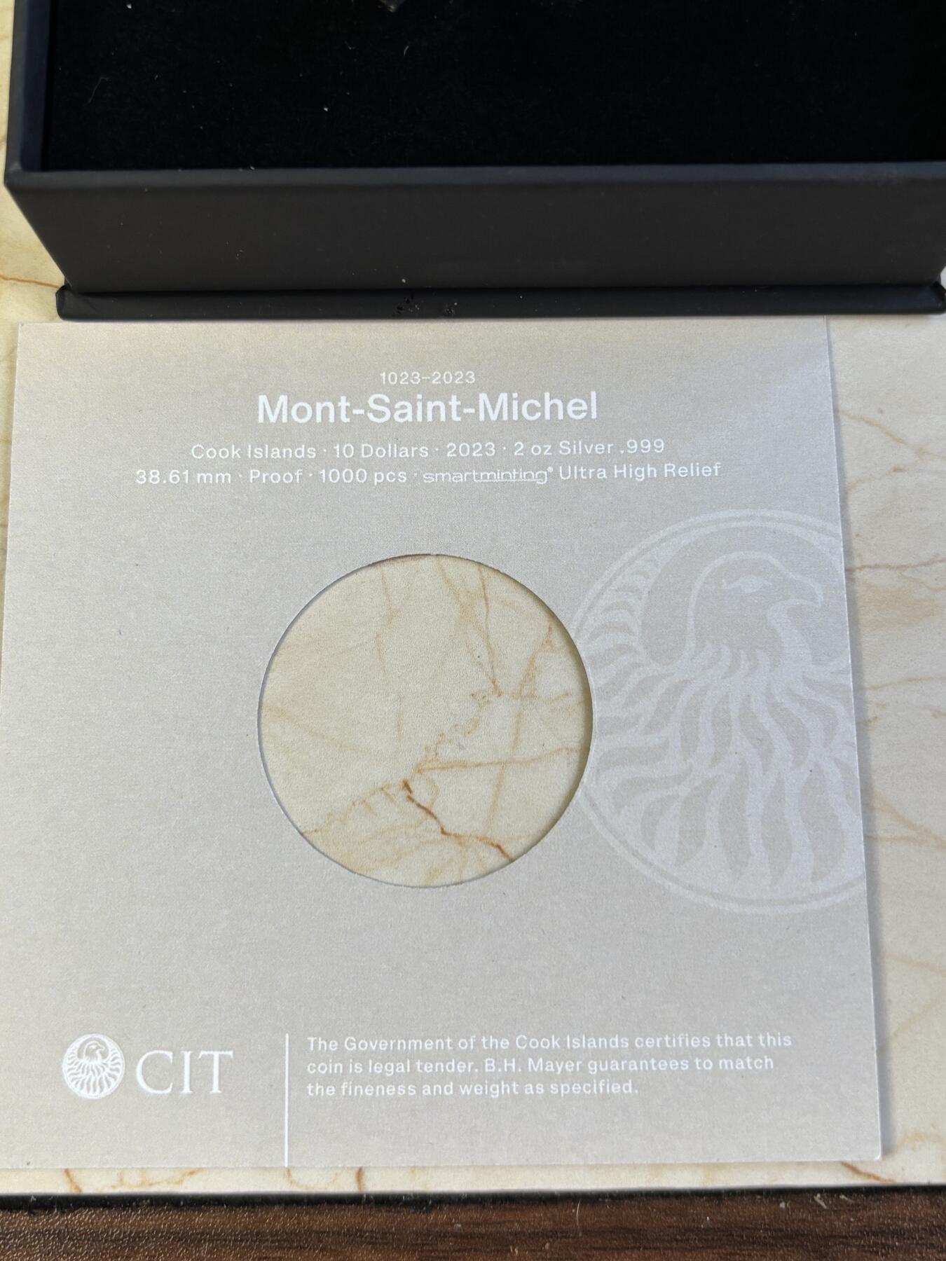 第181期拍卖 库克2023年圣米歇尔山2盎司超高浮雕彩色纪念银币，999银，发行500枚