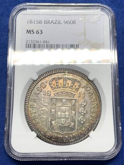 《竞宝斋》第436场 周日，周一2场连拍 （全场包邮） - NGC MS63 葡属巴西 1815年B版960R大银币 包浆特别漂亮 打的也很正 光泽度很不错