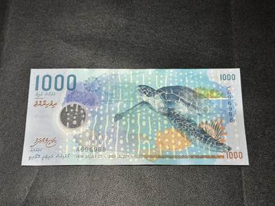 《外钞收藏家》第五百八十三期（精选场）（本期拍品丰富）（本平台长期征集拍品、欢迎藏友们联系合作） - 2015年马尔代夫1000 全新UNC  A冠 圆圆号