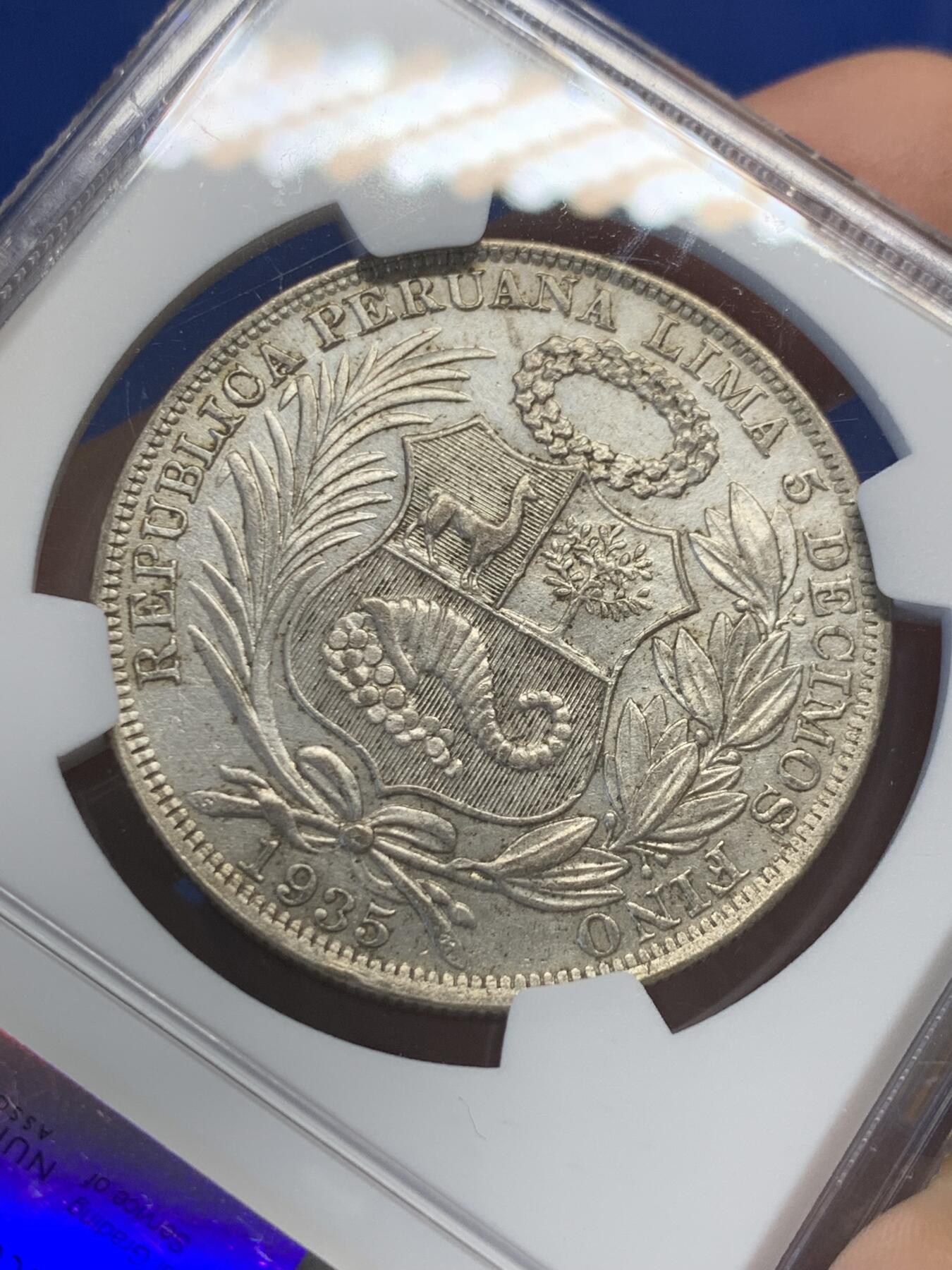 《竞宝斋》第436场 周日，周一2场连拍 （全场包邮） NGC AUD 秘鲁 1935年 女神 1索尔 银币