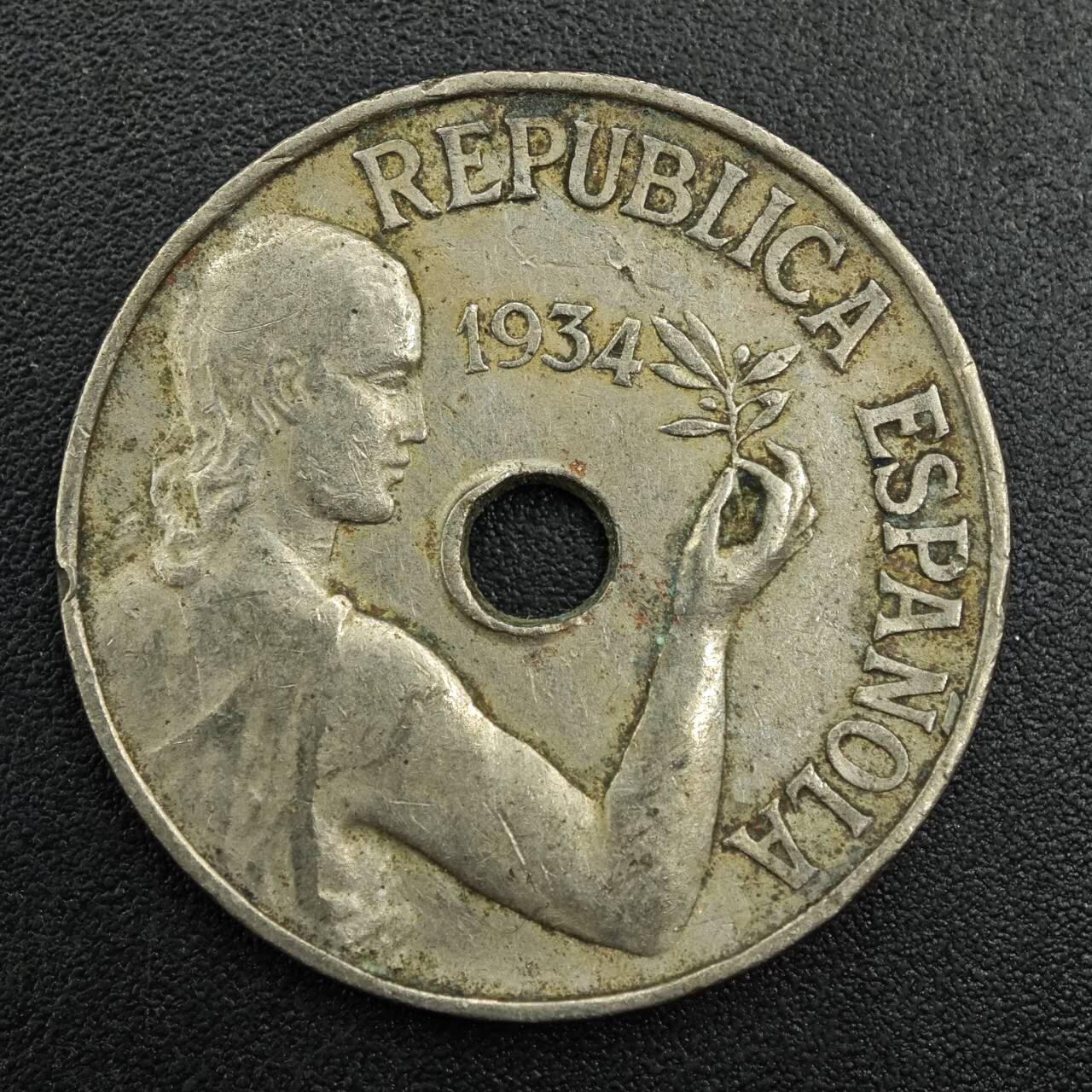 【淘币小摊】实时拍第七百九十三拍   散币场   满百包邮可预留二周 每周一统一发货   西班牙1934年25分纪念币