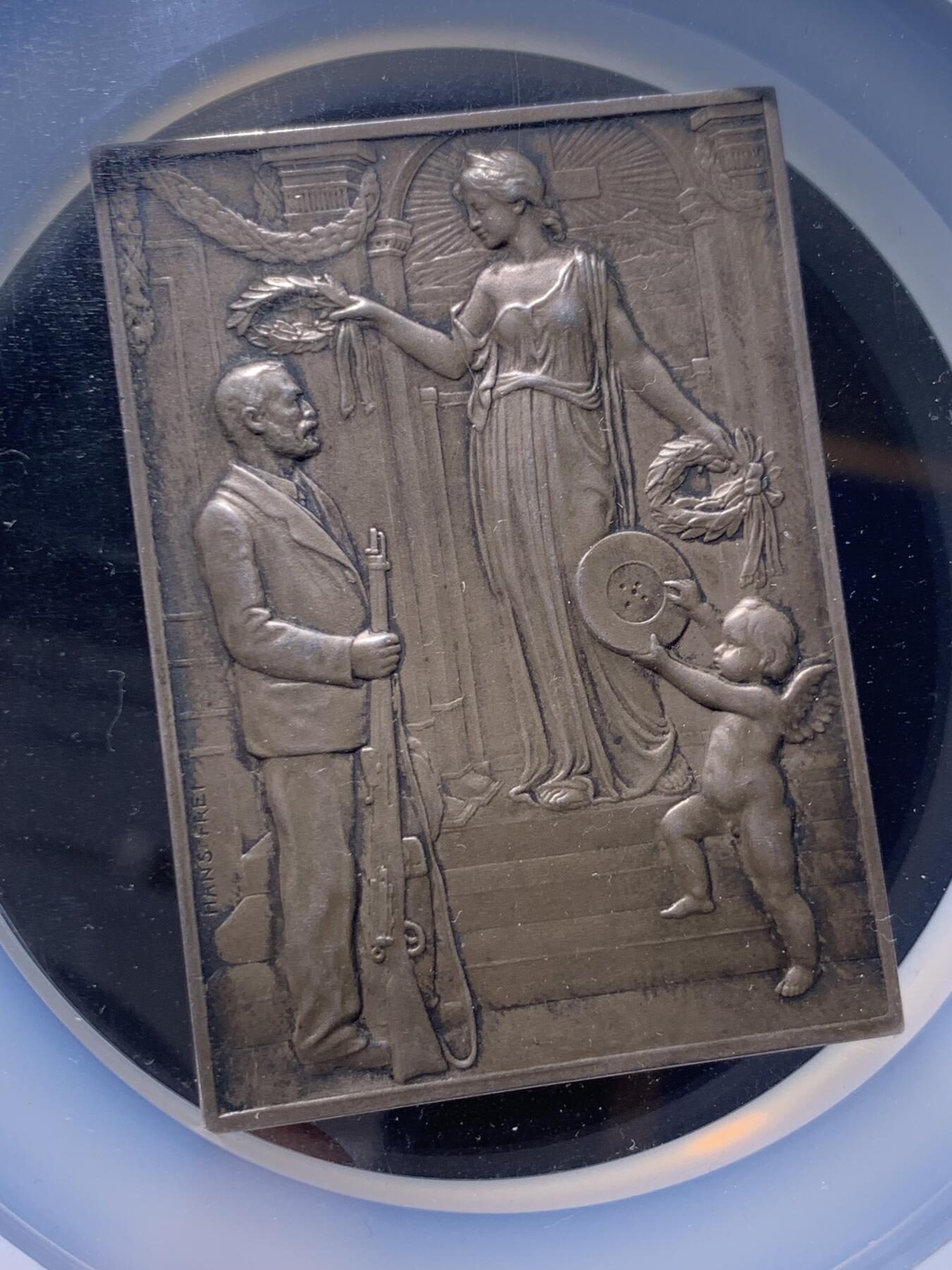 《竞宝斋》第436场 周日，周一2场连拍 （全场包邮） NGC MS64 瑞士1904年圣加伦射击节银章，45x63mm，加大加厚盒。