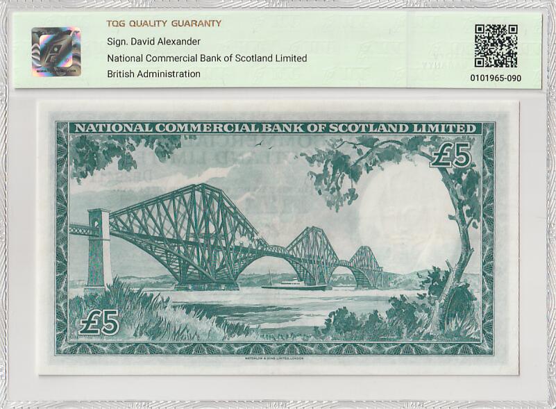 2025十一月第三期，总201期 苏格兰国家商业银行1959年5镑TQG50分，银行徽章和福斯铁桥，早期已停业银行少见中高面值