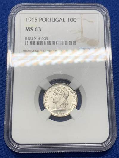 《竞宝斋》第436场 周日，周一2场连拍 （全场包邮） - NGC MS63 葡萄牙 1915年 女神 10分银币 卷拆曝光好品