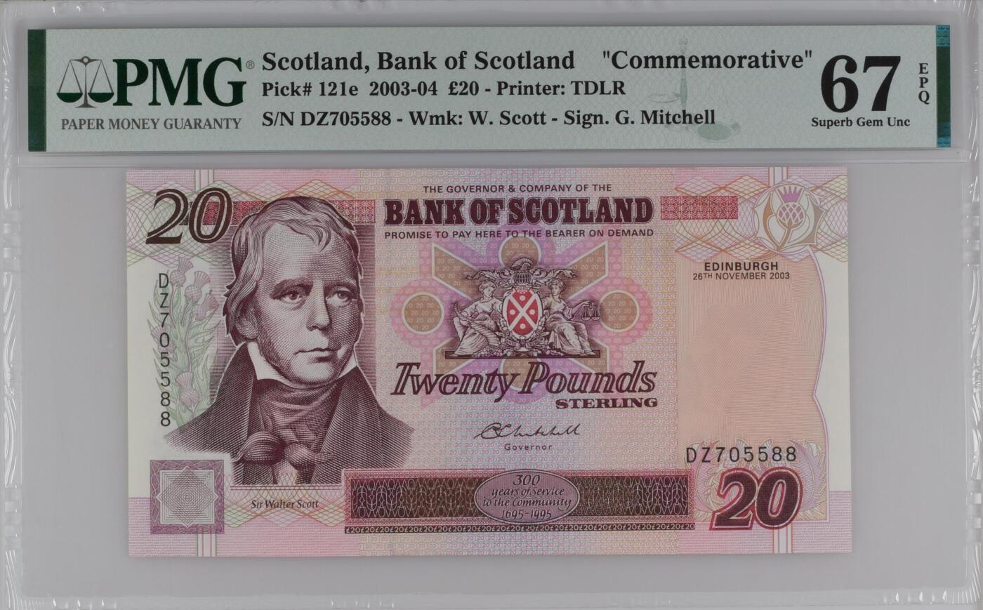 【礼羽收藏】🌏世界钱币拍卖第111期 【PMG67】欧洲，英国，苏格兰，苏格兰银行成立300周年，纪念钞，无4尾88