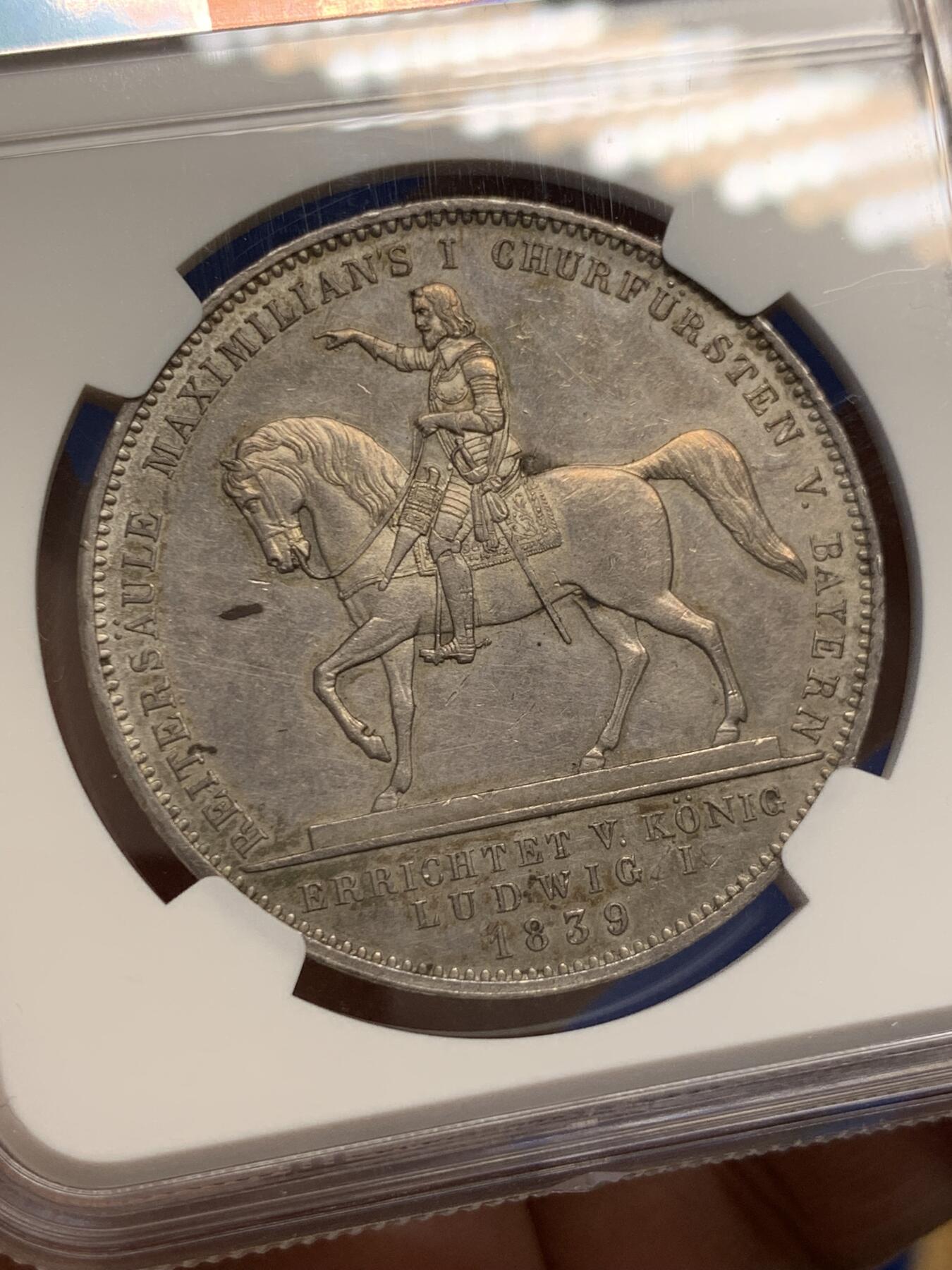 《竞宝斋》第436场 周日，周一2场连拍 （全场包邮） NGC MS61 德国1839年巴伐利亚路德维希一世选帝侯纪念2泰勒 名誉品种 包浆很好 有些低评了