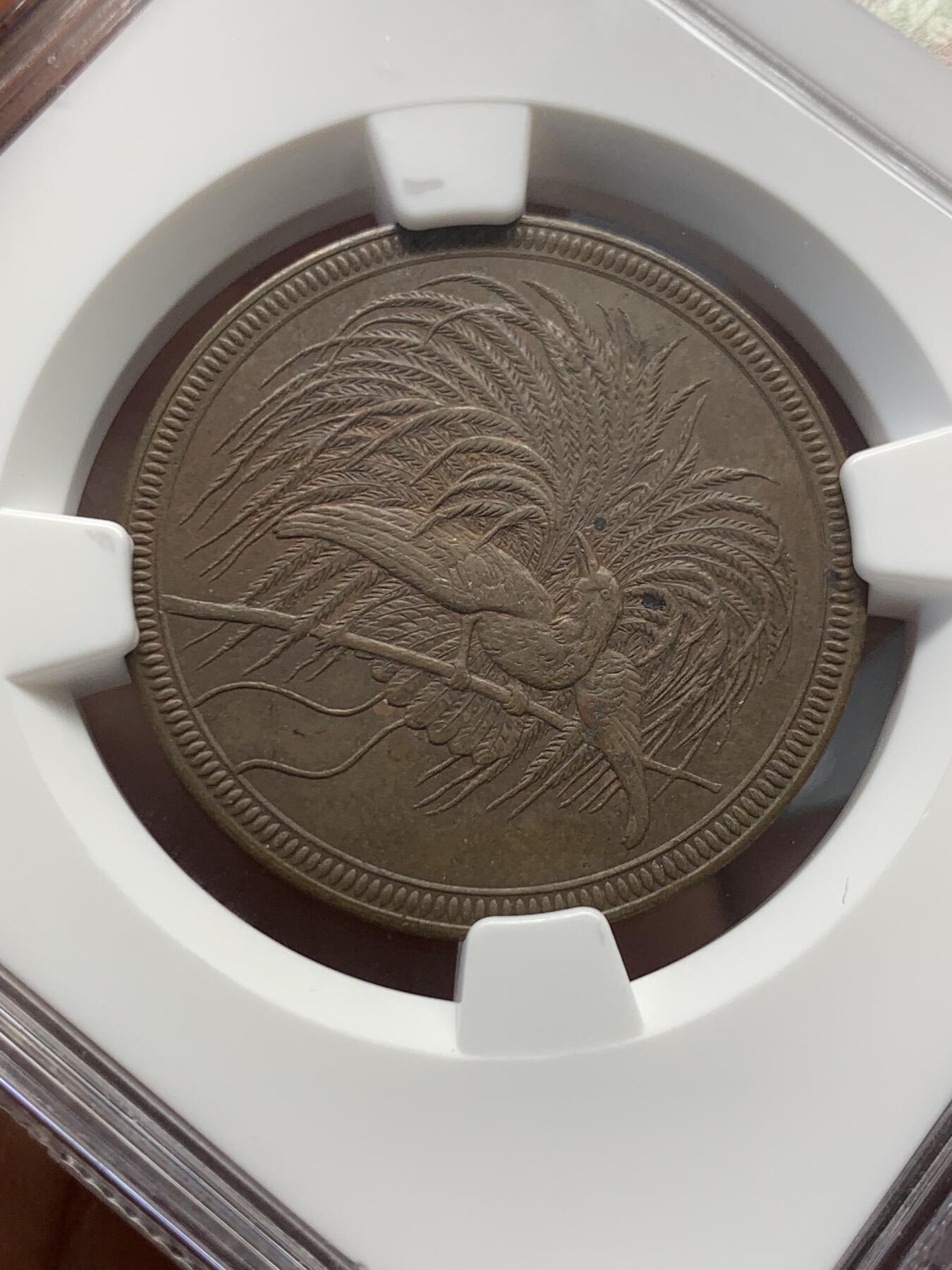 《竞宝斋》第436场 周日，周一2场连拍 （全场包邮） NGC MS62BN 1894年 徳属新几内亚天堂鸟10芬尼铜币 名家纽曼旧藏 细节极美 状态极好 稀少品种