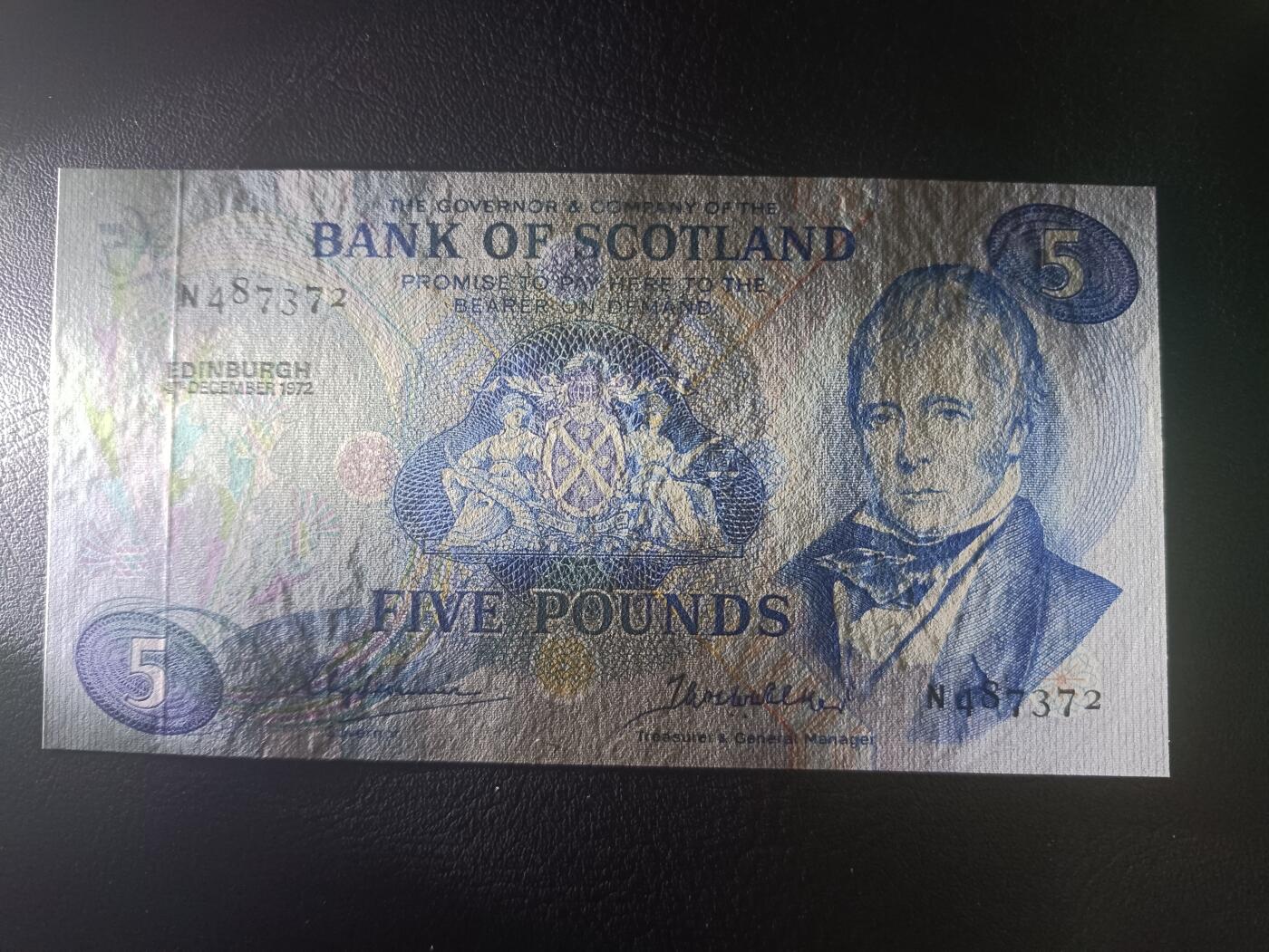 2025十一月第三期，总201期 苏格兰银行1972年5镑流通好品XF，诗人沃尔特斯科特，少见中高面值