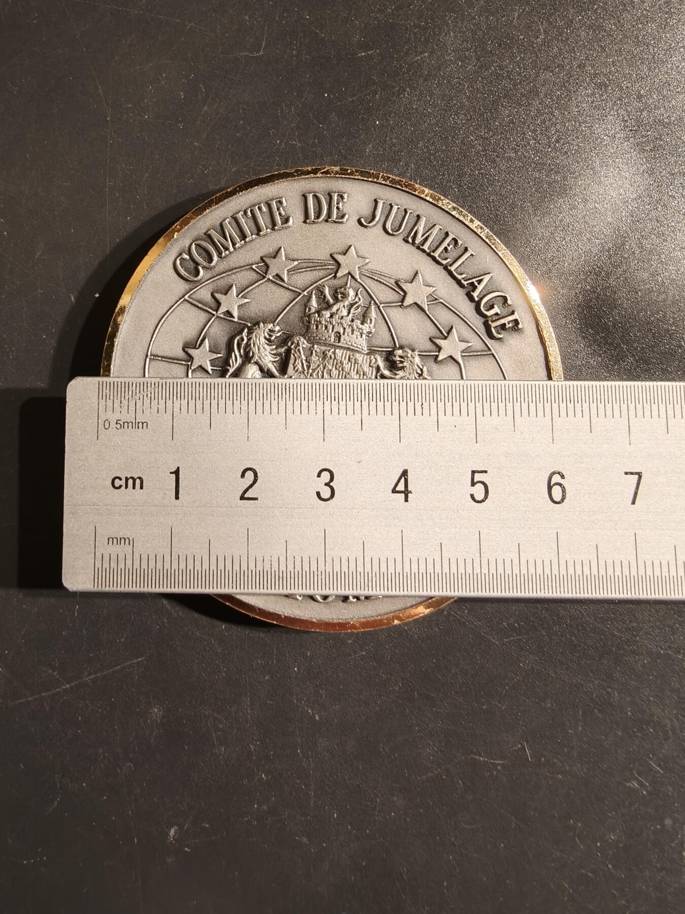 老王徽章第162期  是法国维勒蒙布勒市友好城市委员会镀银大铜章     直径62mm.    重量140g