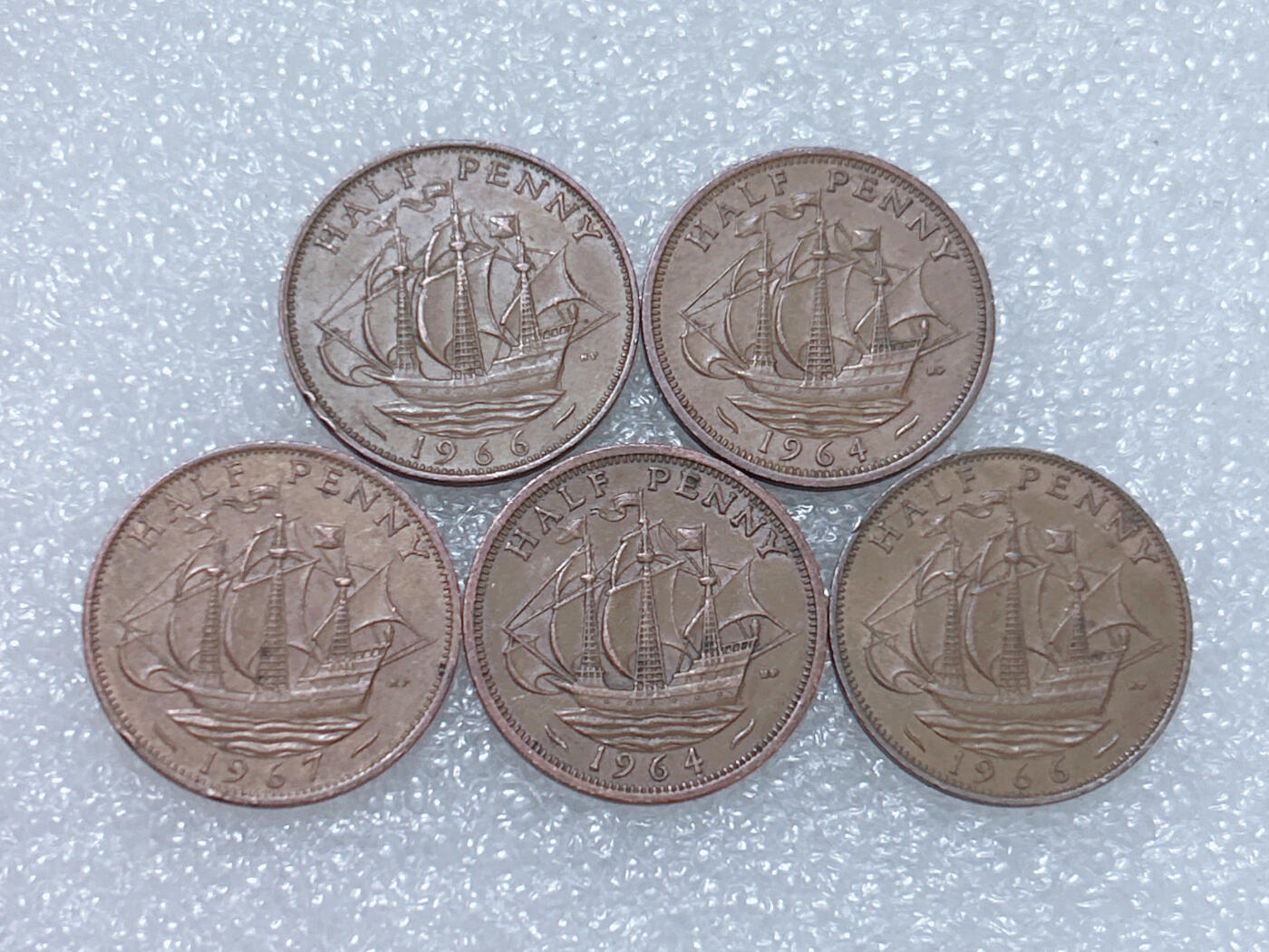 第一海外回流一元起拍收藏 散集专场  第264期 英国女王版60年代半便士硬币 5枚 好品