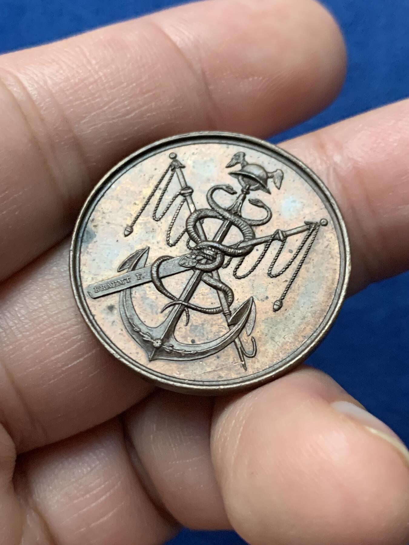 《竞宝斋》第436场 周日，周一2场连拍 （全场包邮） 1832年比利时沙勒罗瓦运河开通纪念铜章 8克 27.5mm