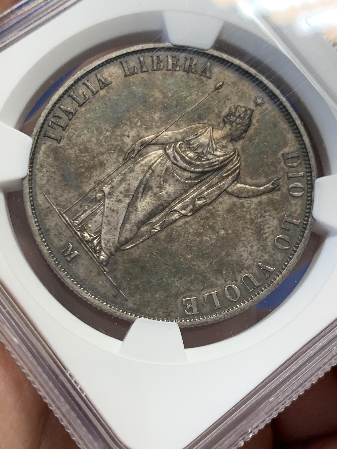 《竞宝斋》第436场 周日，周一2场连拍 （全场包邮） NGC UNCD 意大利1848年伦巴第5里拉大银币 革命临时政府 持矛女神 意系热门品种 仅发行了1年 铸量12万枚。